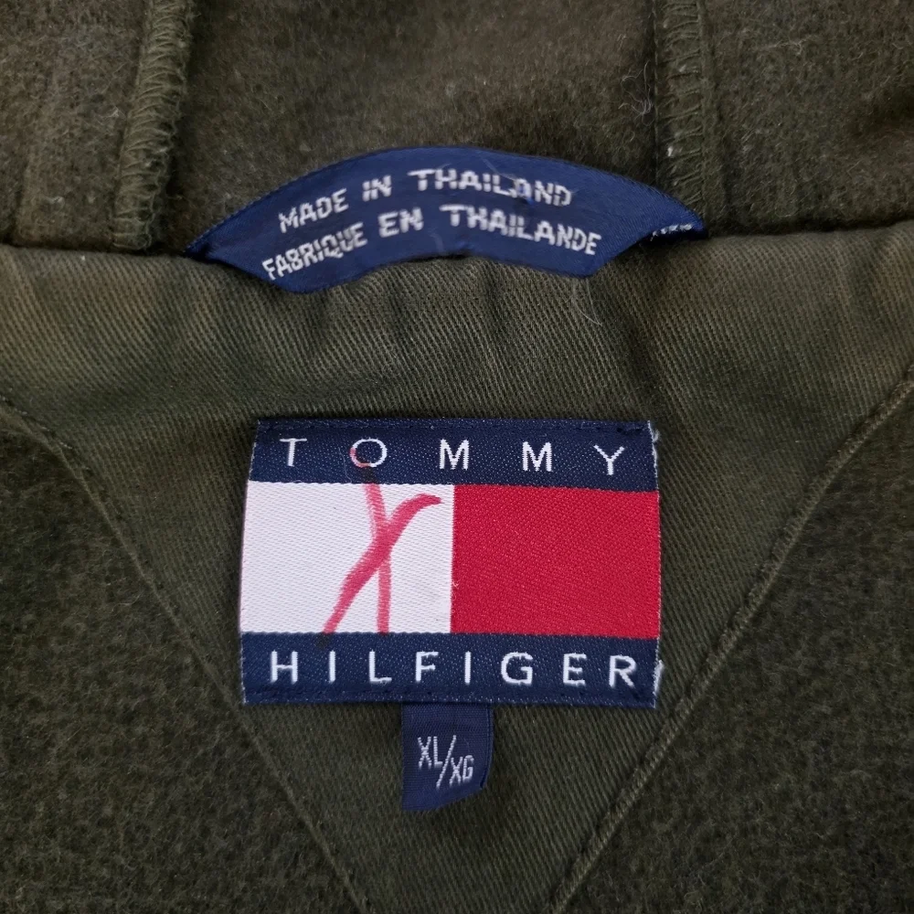 Vintage 90s Tommy Hilfiger Wool Duffle Coat Hooded Toggle Jacket XL